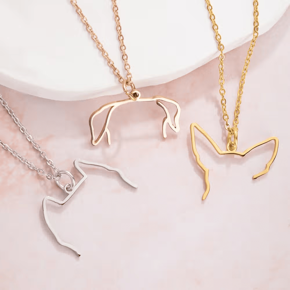 Custom Photo to Dog Ears Outline Necklace