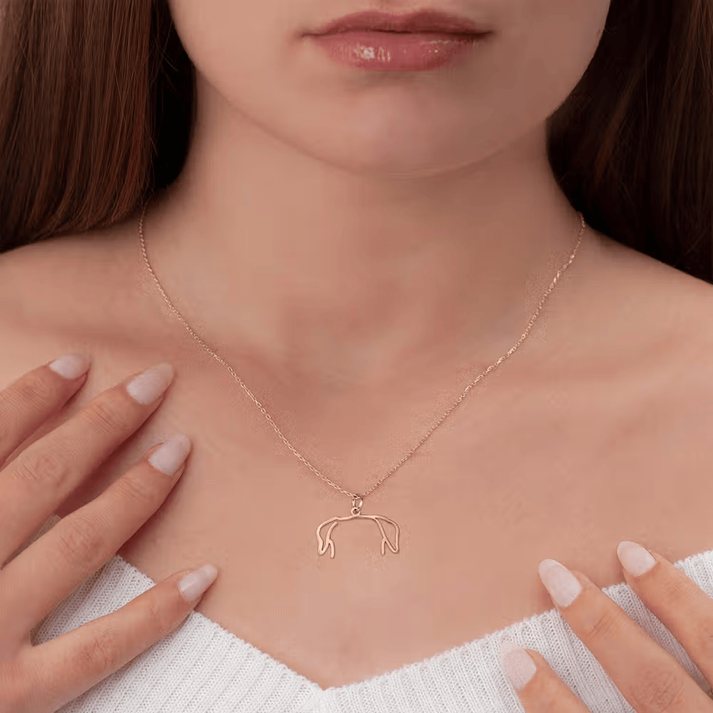 Custom Photo to Dog Ears Outline Necklace