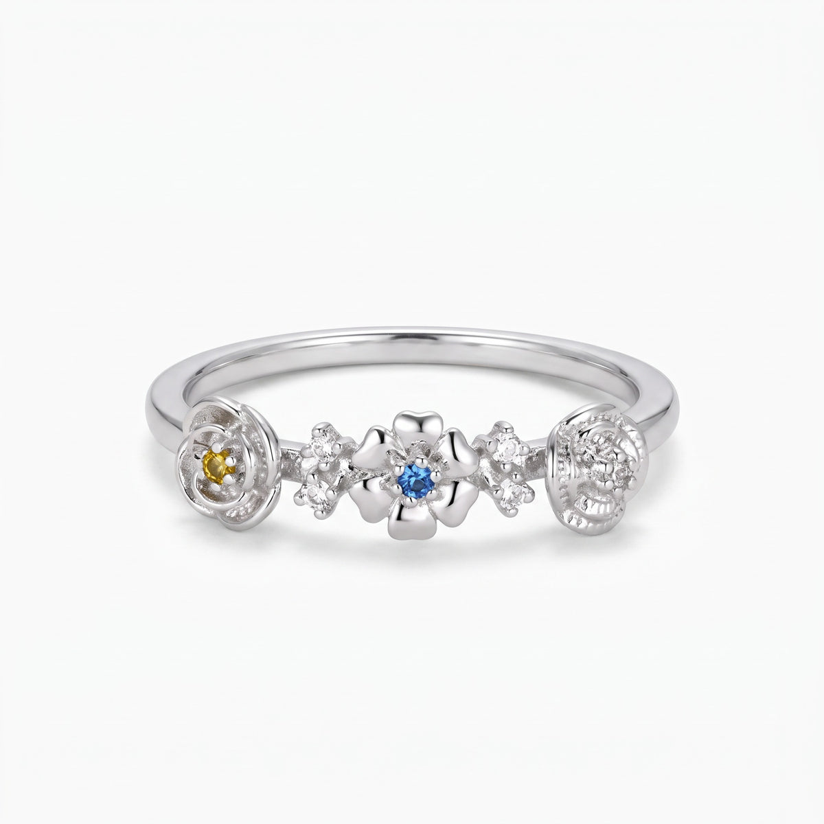 multiple birth flowers ring with birthstones