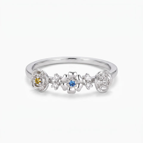 Bague avec fleurs de naissance multiples et pierres de naissance