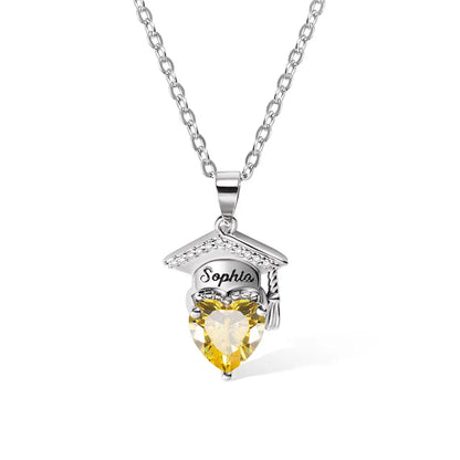 Personalized Graduation Cap + Heart Birthstone Graduation Necklace