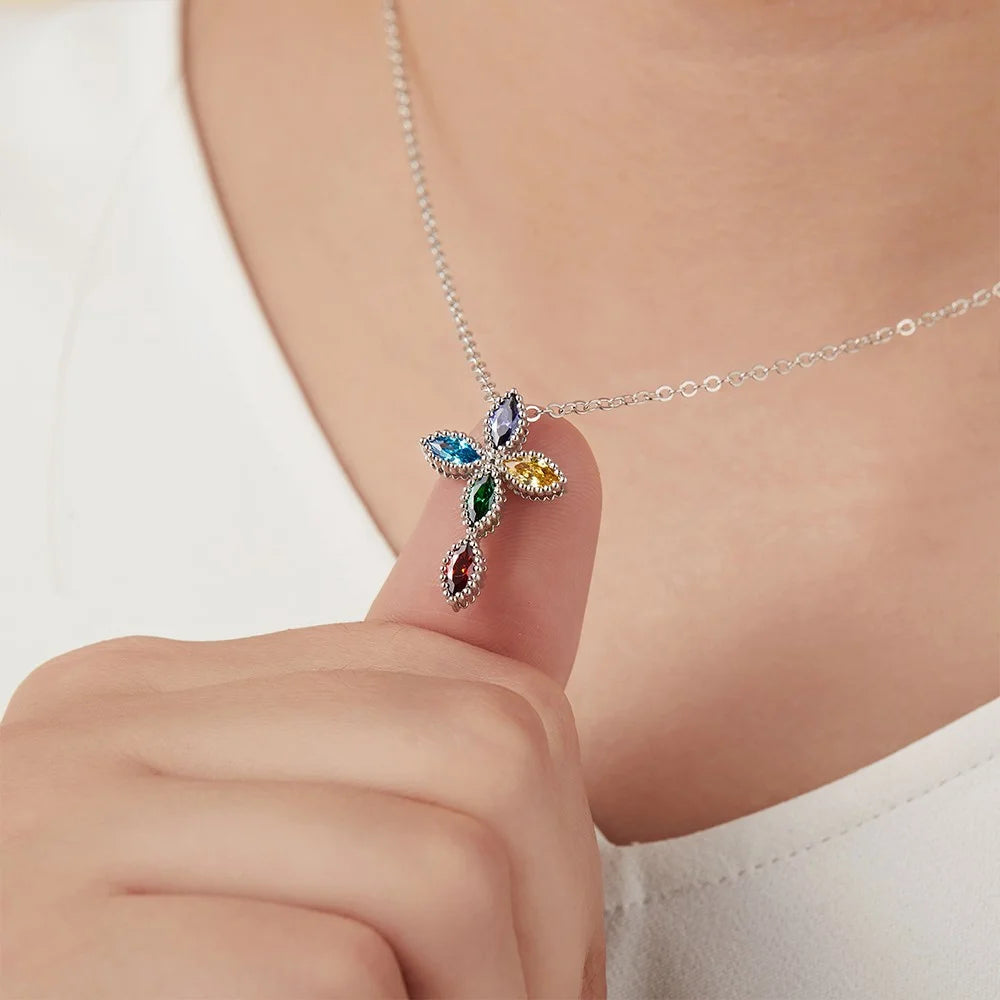 Personalized Birthstone Cross Necklace