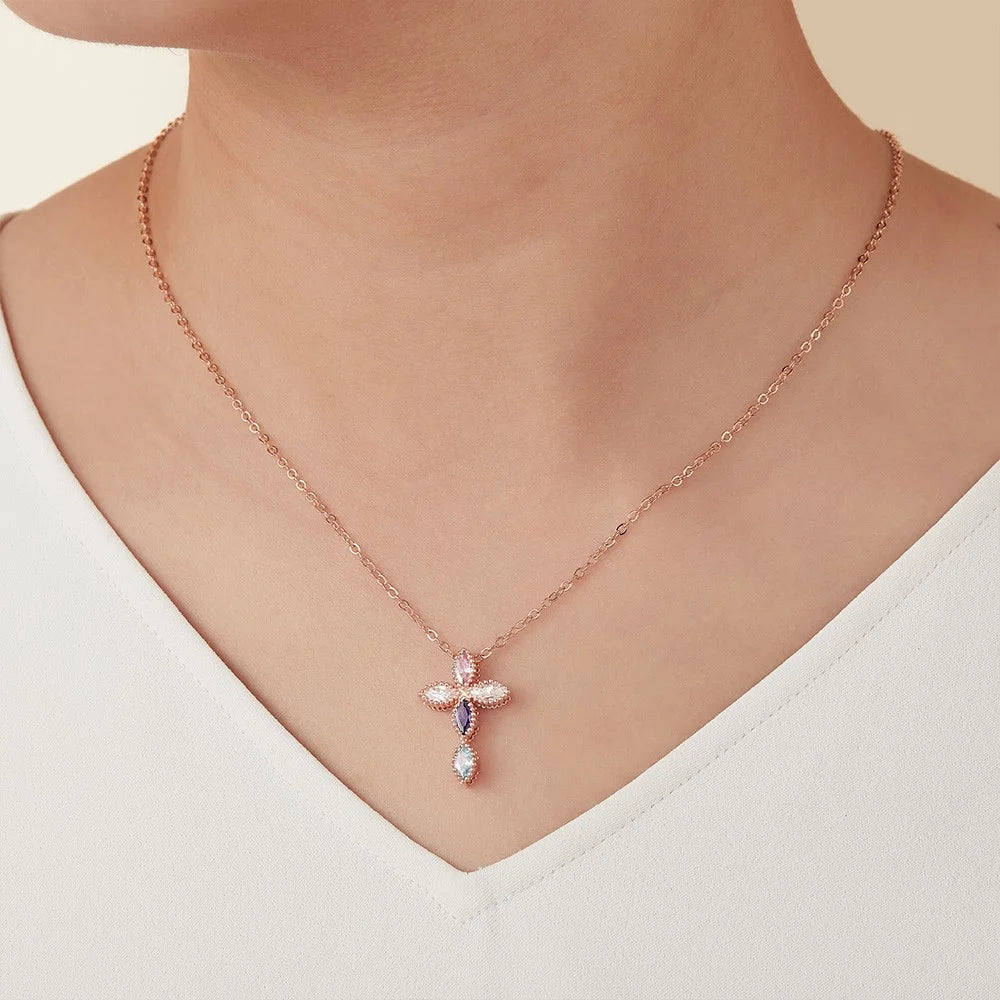 Personalized Birthstone Cross Necklace