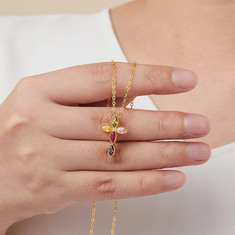 Personalized Birthstone Cross Necklace