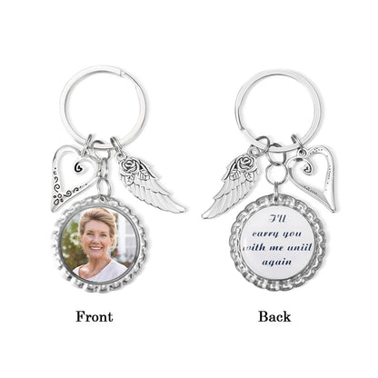 Personalized Photo Keychain with Angel Wings & Heart Charm