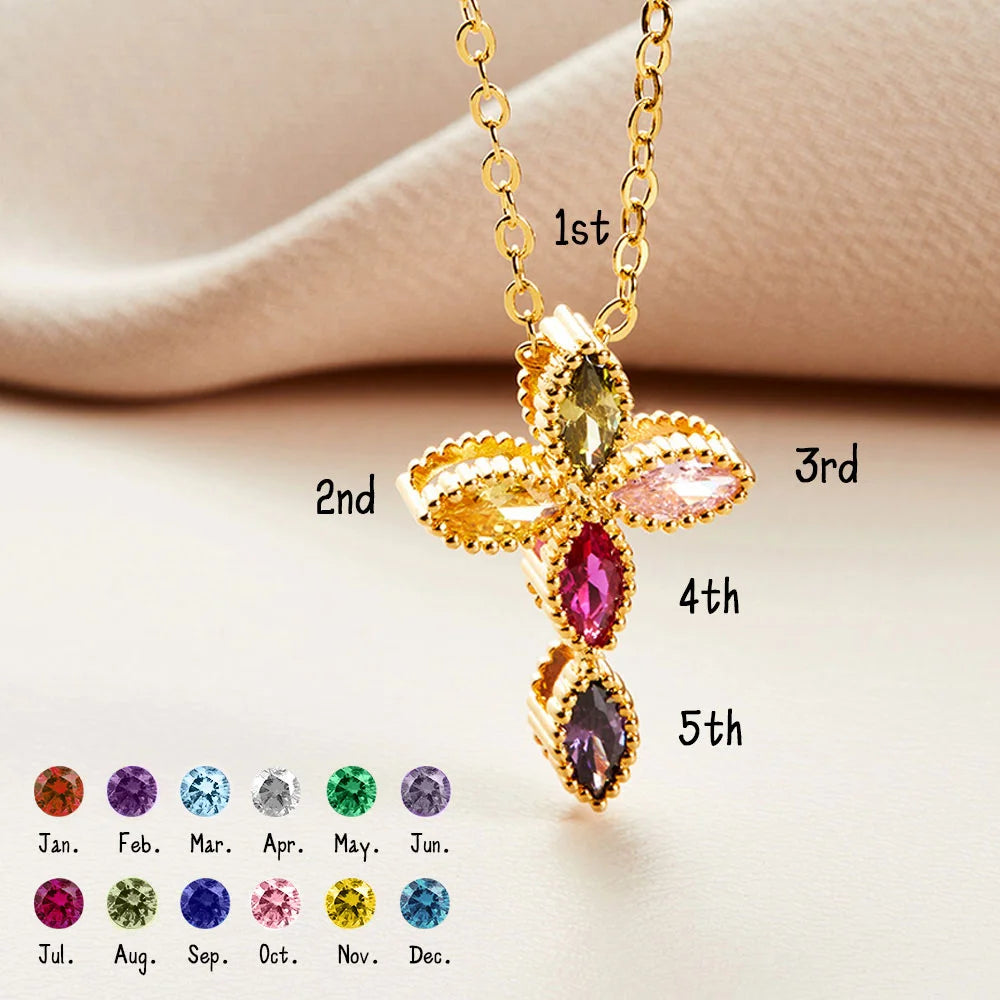 Personalized Birthstone Cross Necklace