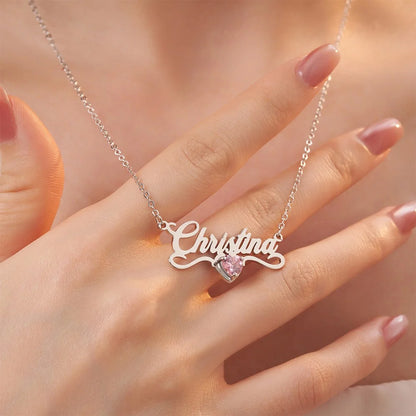 Custom Name Necklace with Heart Birthstone