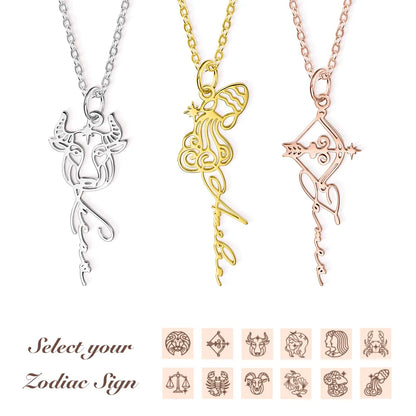 Custom Zodiac Sign Name Necklace