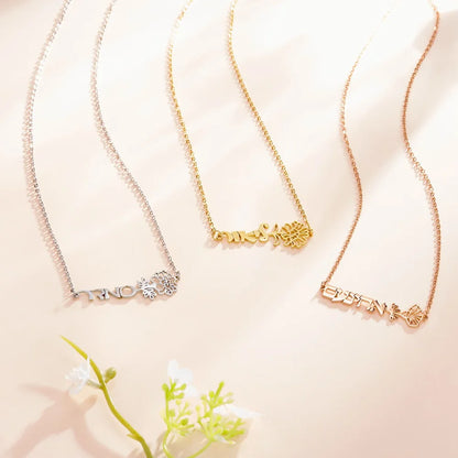 Custom Hebrew Name Necklace with Birth Flower