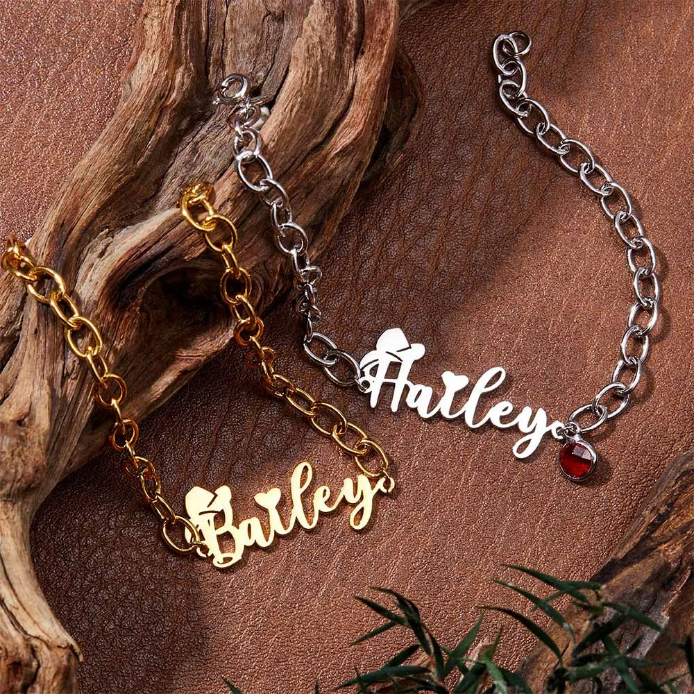 Cowboy Hat Bracelet with Custom Name and Birthstone