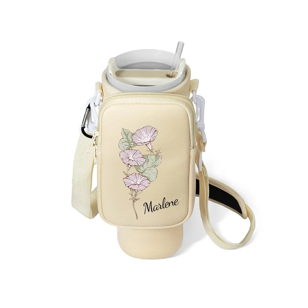 Custom Name Birth Flower Cross-body Tumbler Holder & Phone Pouch (40oz)
