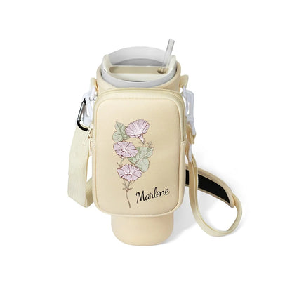 Custom Name Birth Flower Cross-body Tumbler Holder & Phone Pouch (40oz)