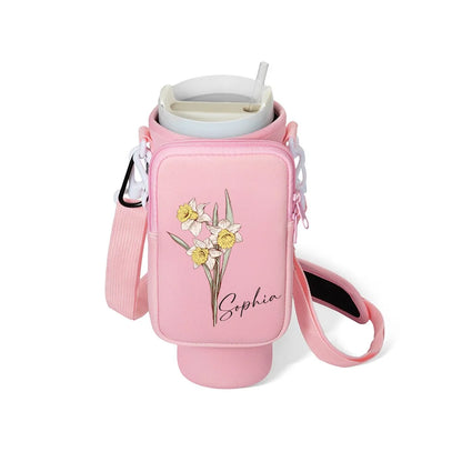Custom Name Birth Flower Cross-body Tumbler Holder & Phone Pouch (40oz)