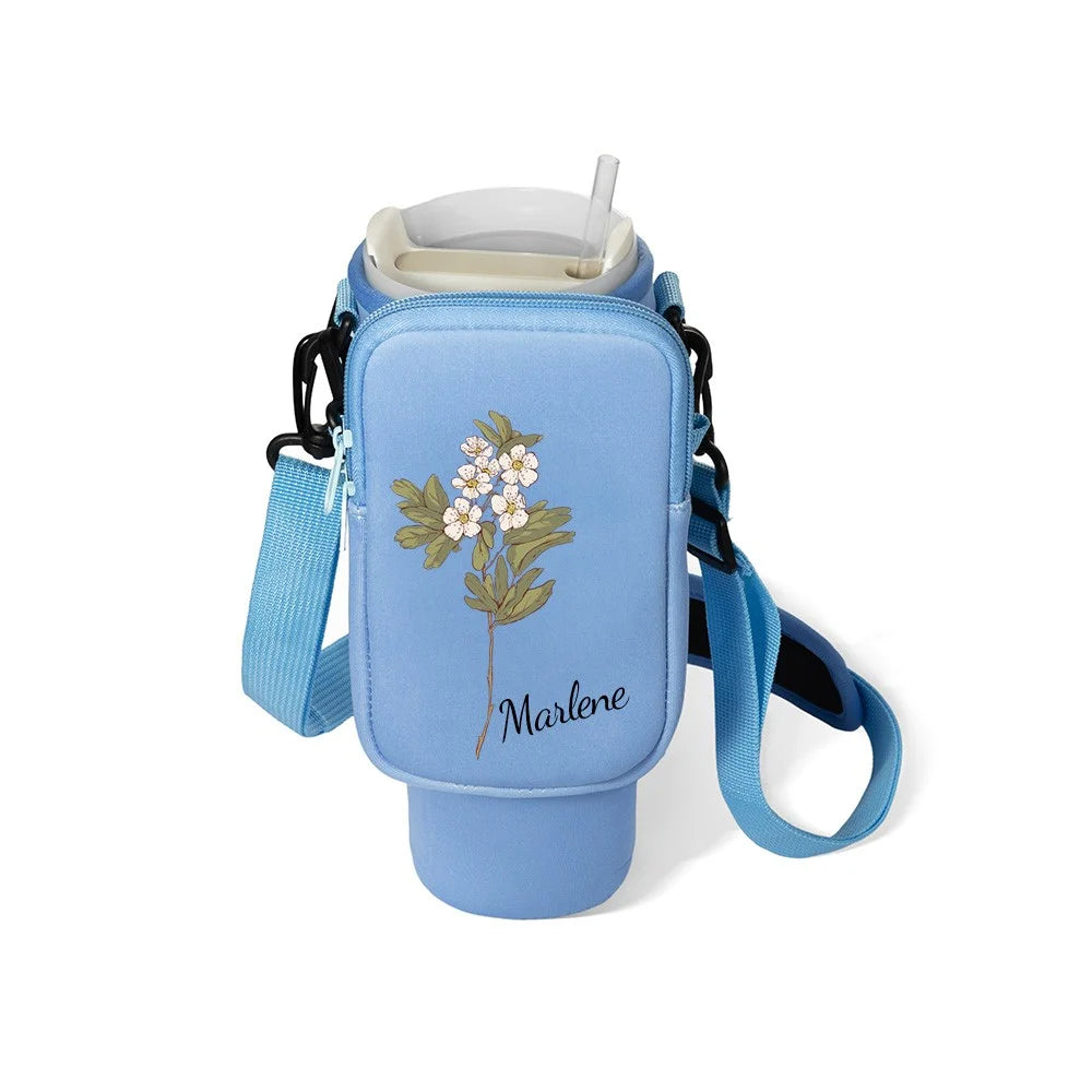 Custom Name Birth Flower Cross-body Tumbler Holder & Phone Pouch (40oz)