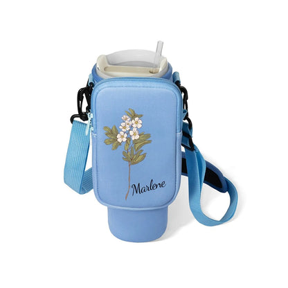 Custom Name Birth Flower Cross-body Tumbler Holder & Phone Pouch (40oz)