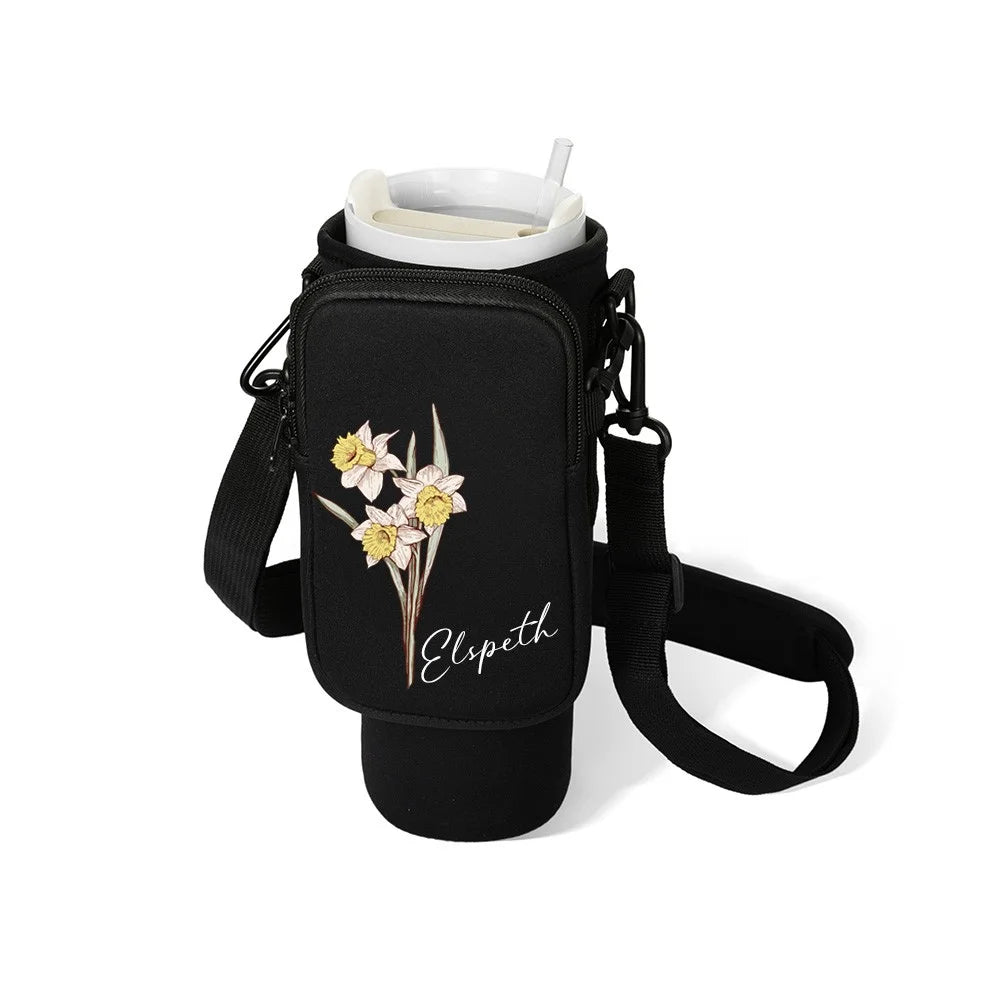 Custom Name Birth Flower Cross-body Tumbler Holder & Phone Pouch (40oz)