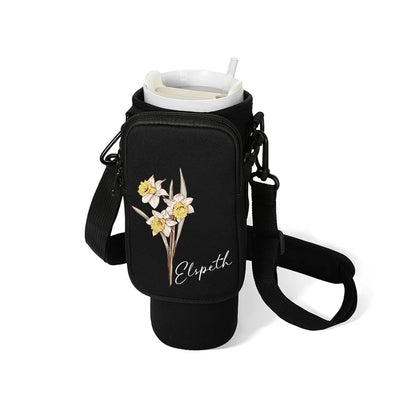 Custom Name Birth Flower Cross-body Tumbler Holder & Phone Pouch (40oz)