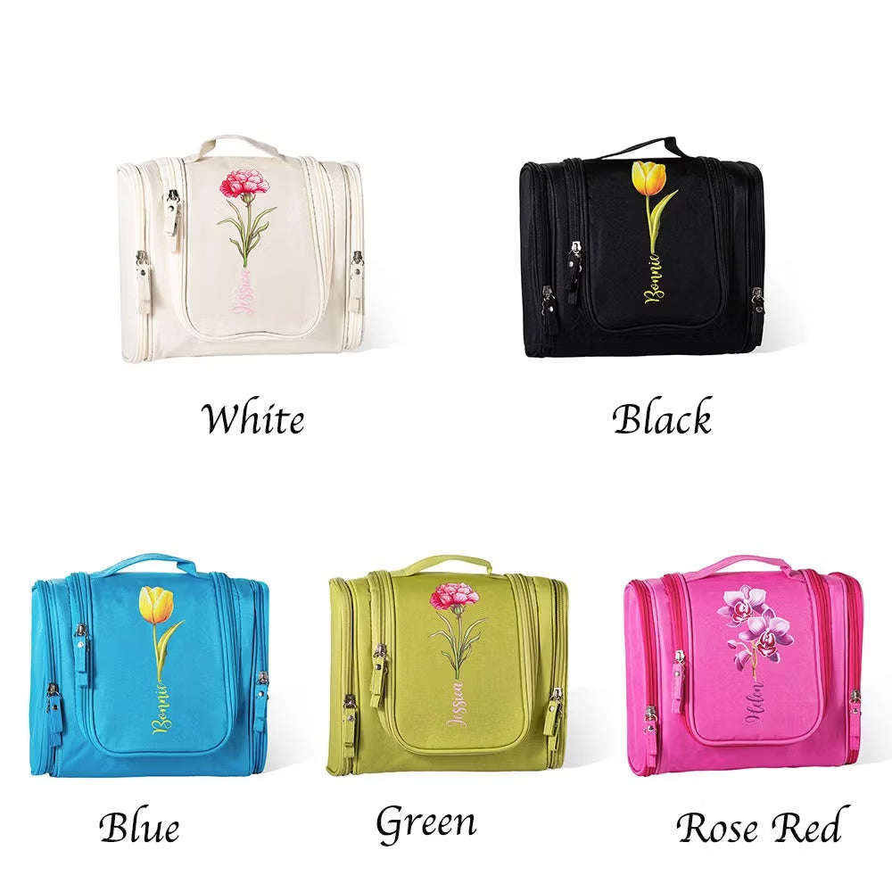 Custom Toiletry Bag with Name & Birth Flower