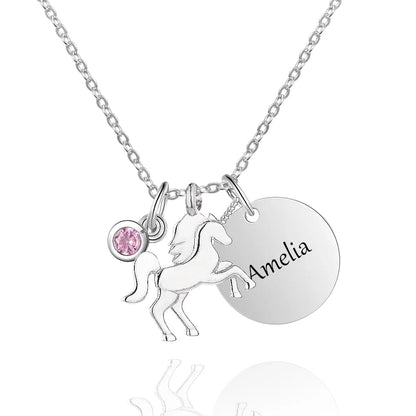 Personalized Lucky Unicorn Necklace with Birthstone