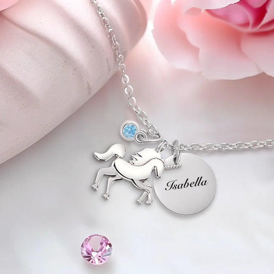 Personalized Lucky Unicorn Necklace with Birthstone