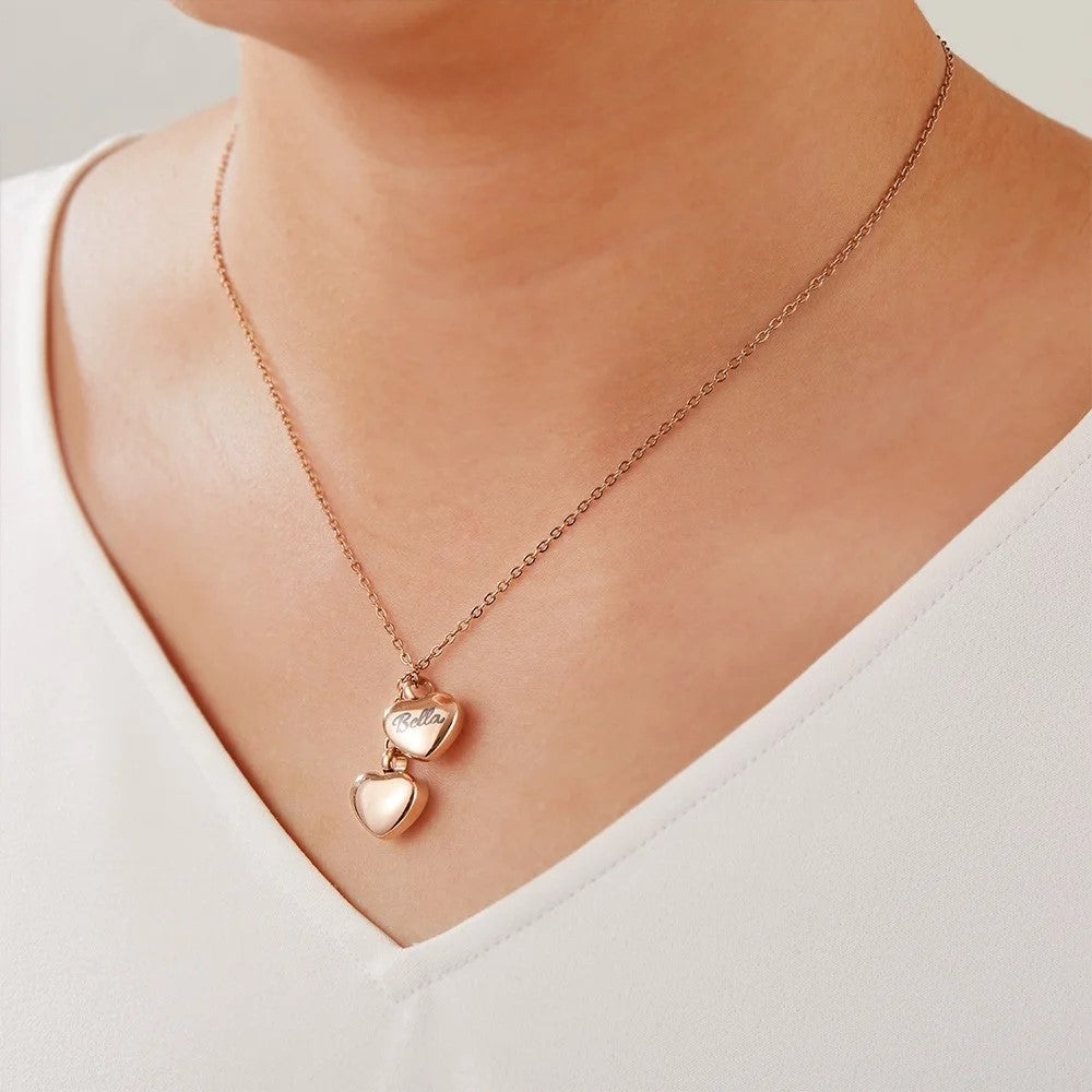 Personalized Name Double-Heart Urn Necklace for Ashes