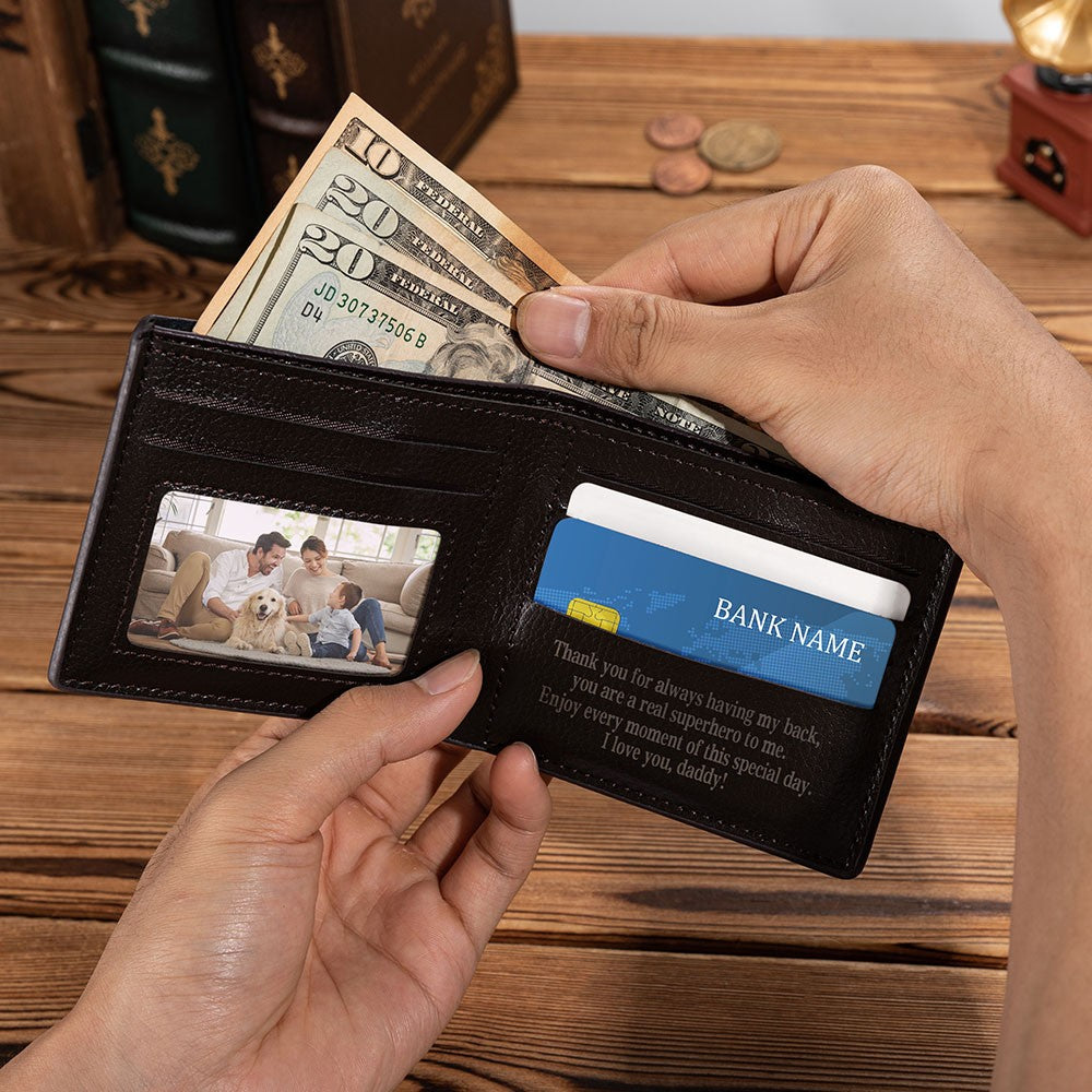 Open engraved wallet with a personal message inside