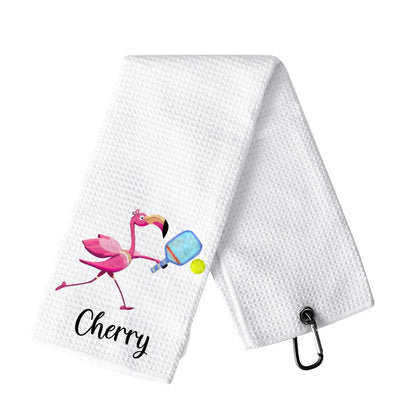 Personalized Name Flamingo Pickleball Towel