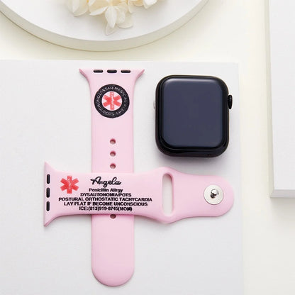 Engraved Medical Alert Silicone Smart Watch Band
