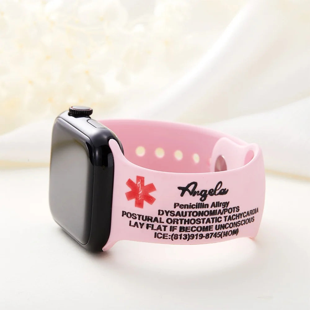 Engraved Medical Alert Silicone Smart Watch Band