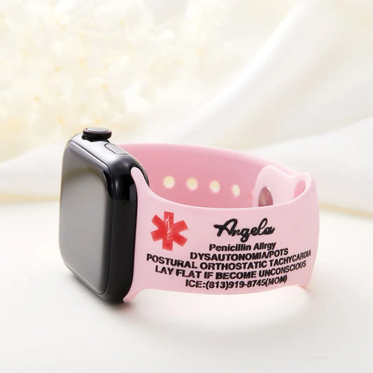 Engraved Medical Alert Silicone Smart Watch Band