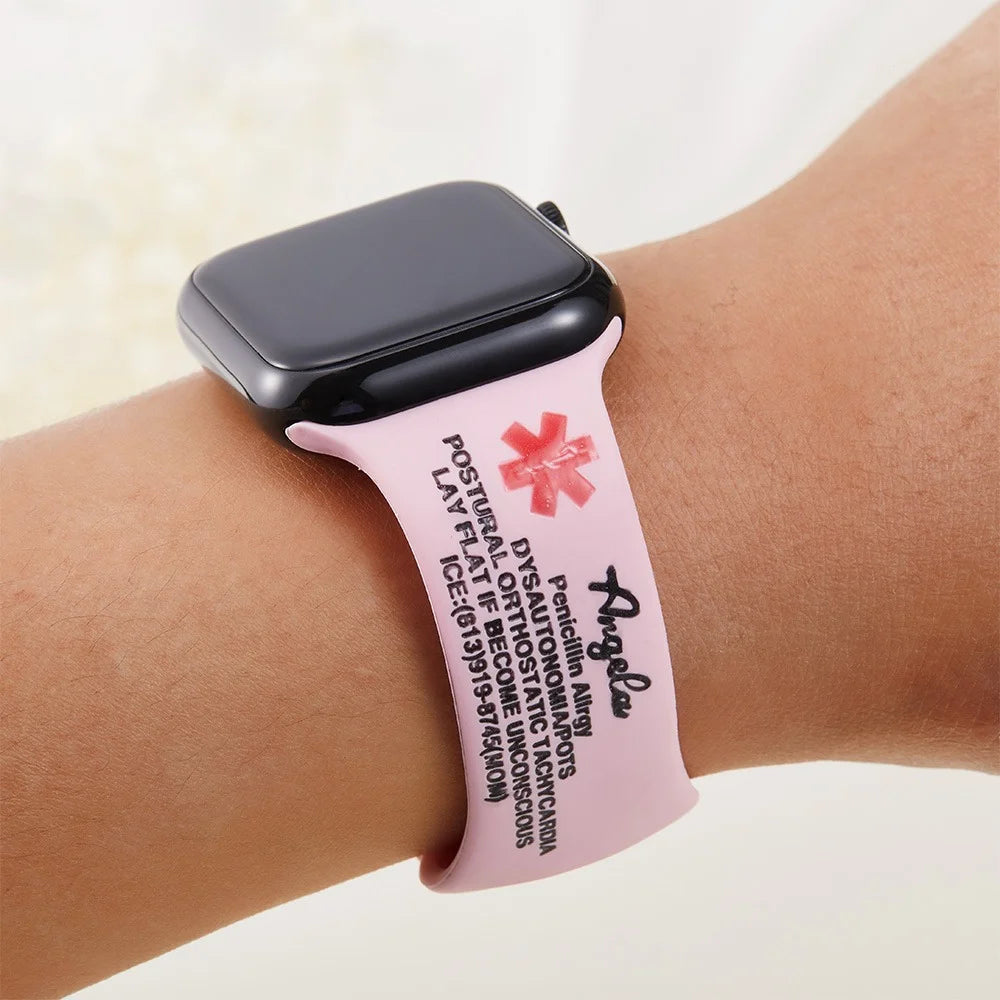 Engraved Medical Alert Silicone Smart Watch Band