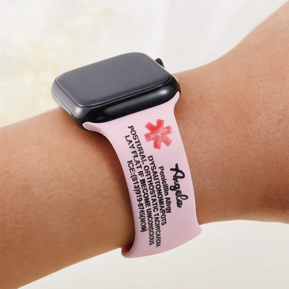 Engraved Medical Alert Silicone Smart Watch Band