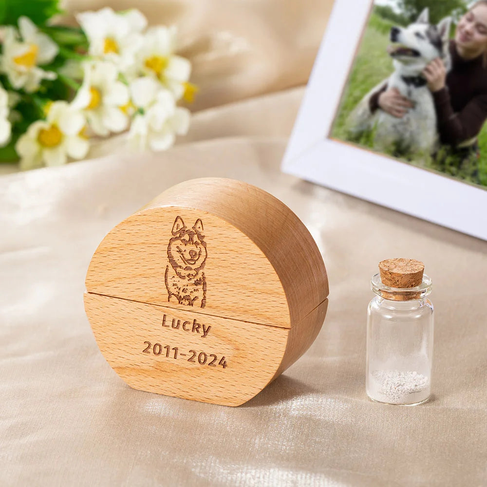 Personalized Pet Ear & Portrait Memorial Box for Ashes