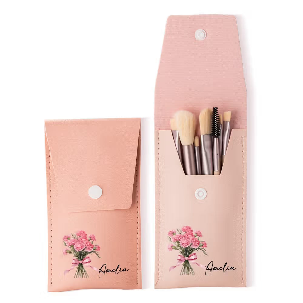 Custom Makeup Brush Bag with Name & Birth Flower