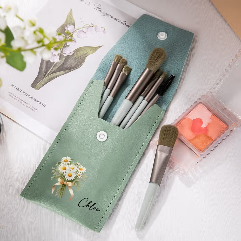 Custom Makeup Brush Bag with Name & Birth Flower