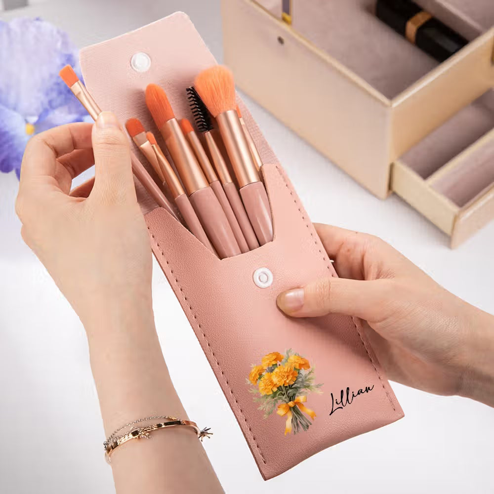 Custom Makeup Brush Bag with Name & Birth Flower