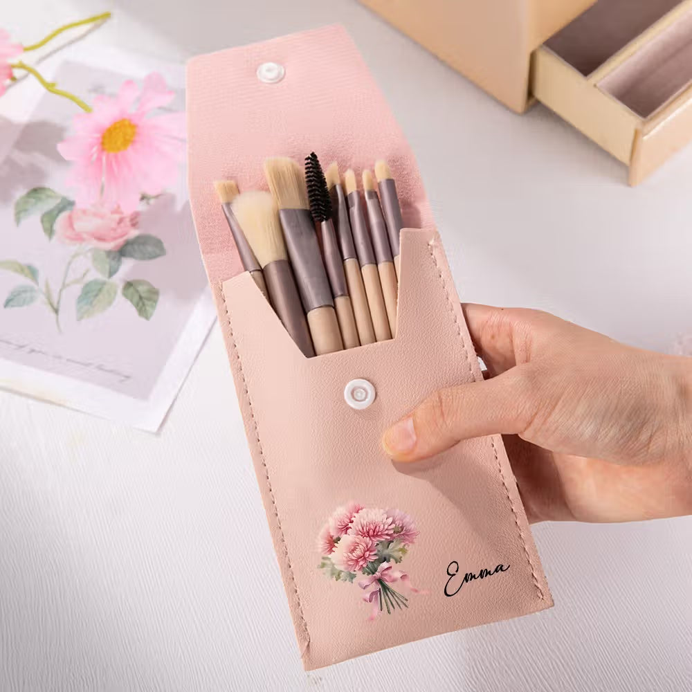 Custom Makeup Brush Bag with Name & Birth Flower