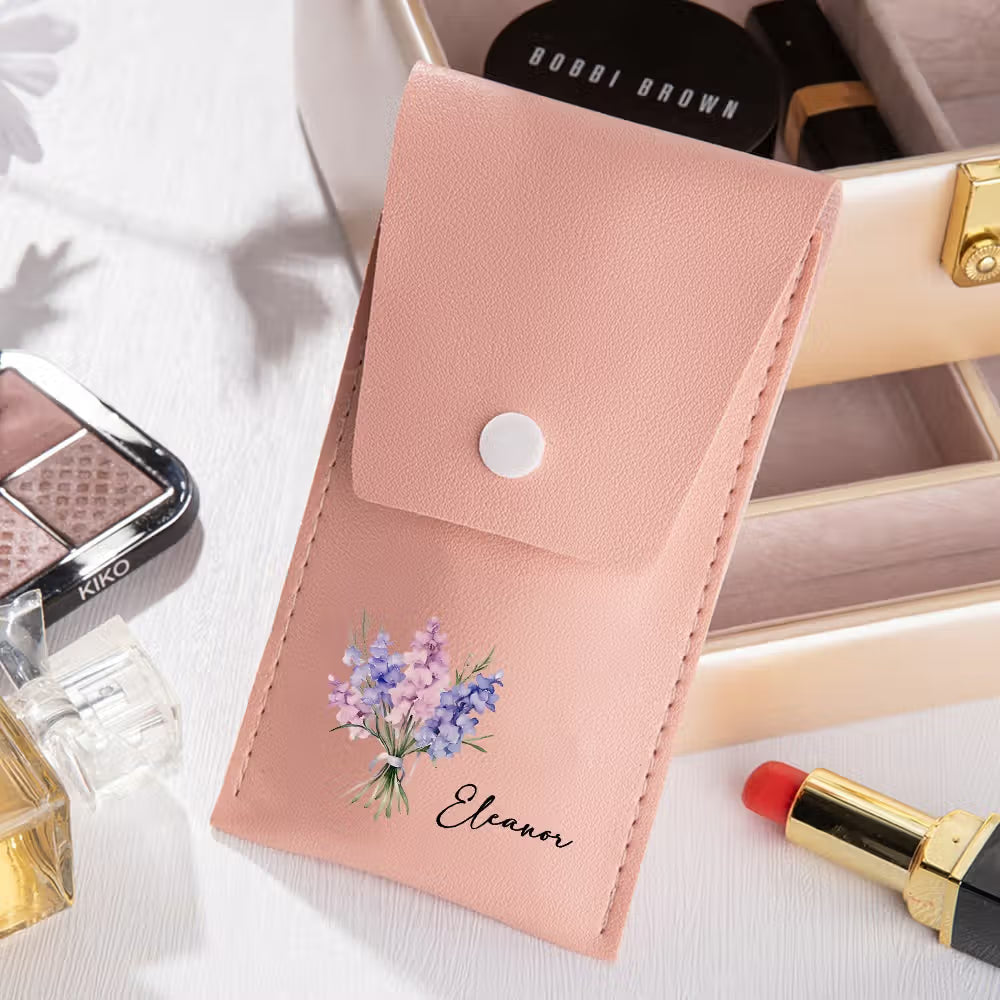 Custom Makeup Brush Bag with Name & Birth Flower