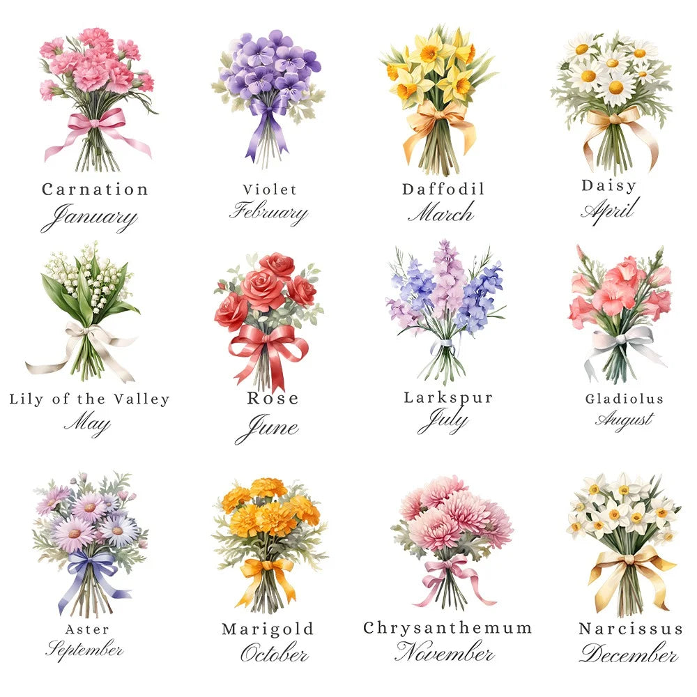 Custom Name Birth Flower Hip Flask with Diamante Lid