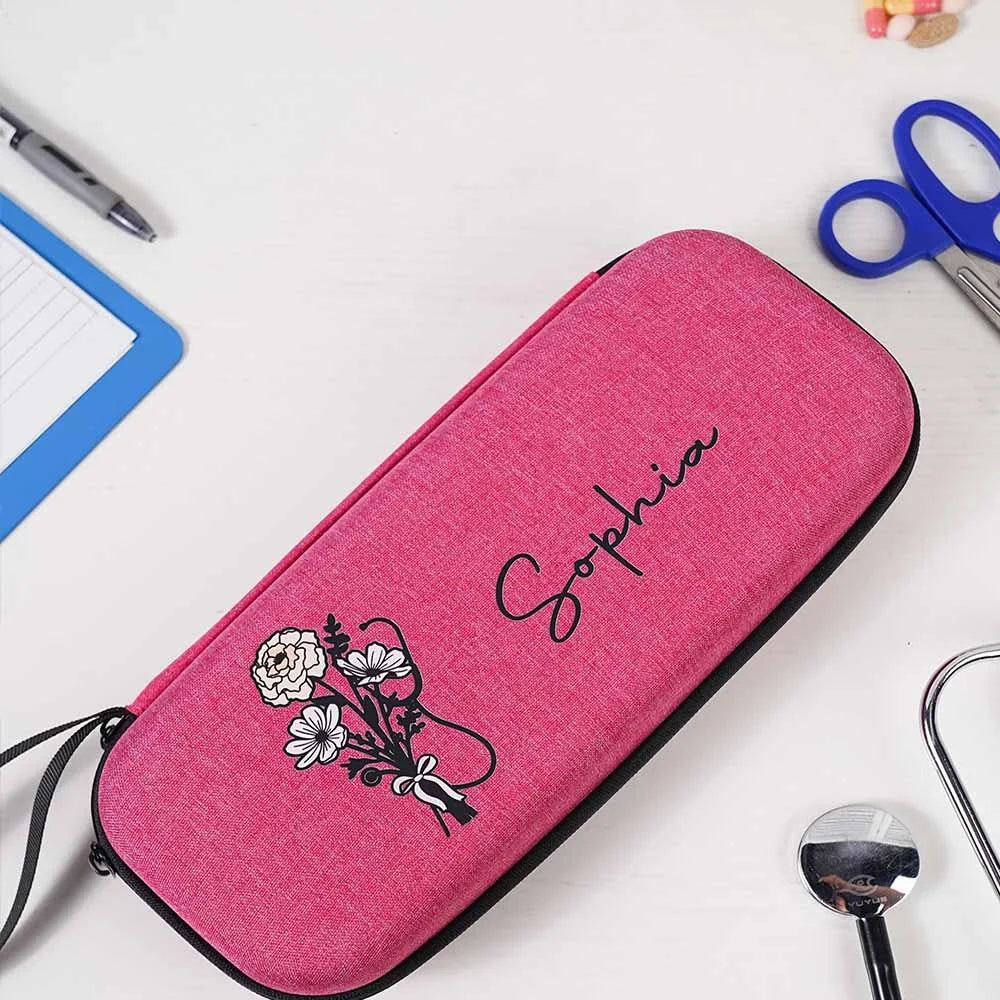 Custom Name Bow Birth Flower Stethoscope Box