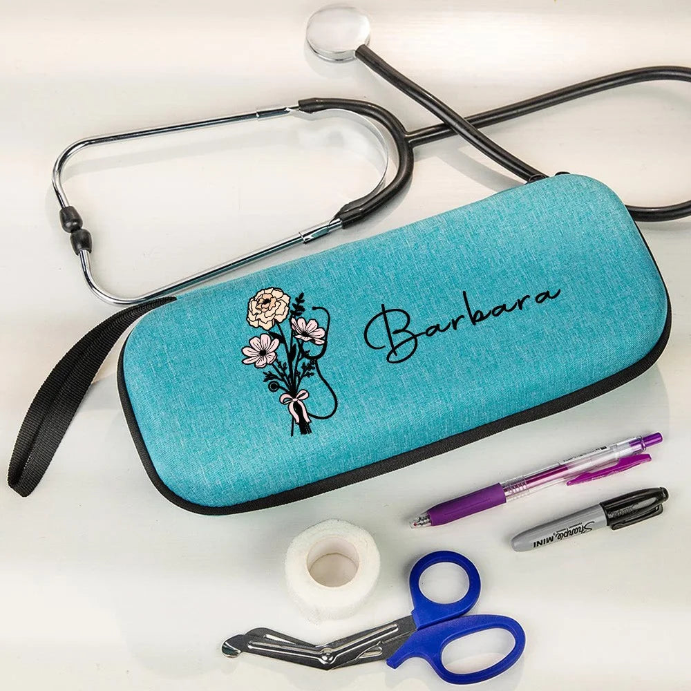Custom Name Bow Birth Flower Stethoscope Box