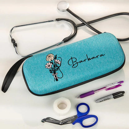 Custom Name Bow Birth Flower Stethoscope Box
