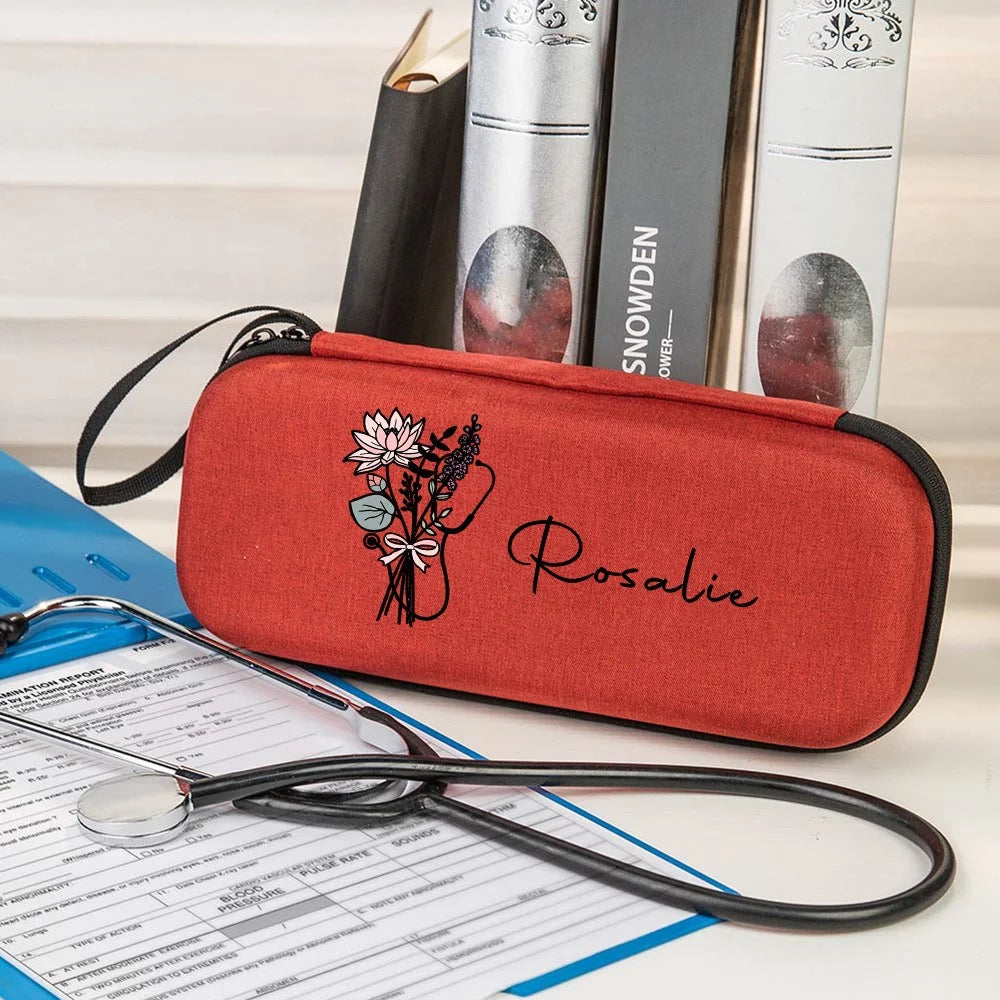Custom Name Bow Birth Flower Stethoscope Box