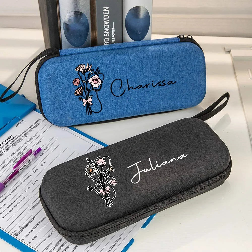Custom Name Bow Birth Flower Stethoscope Box