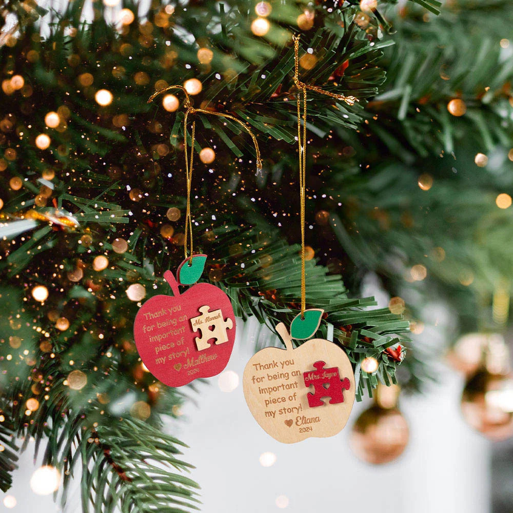 Teacher Apple Puzzle Piece Christmas Ornament