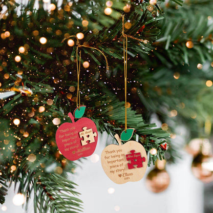 Teacher Apple Puzzle Piece Christmas Ornament