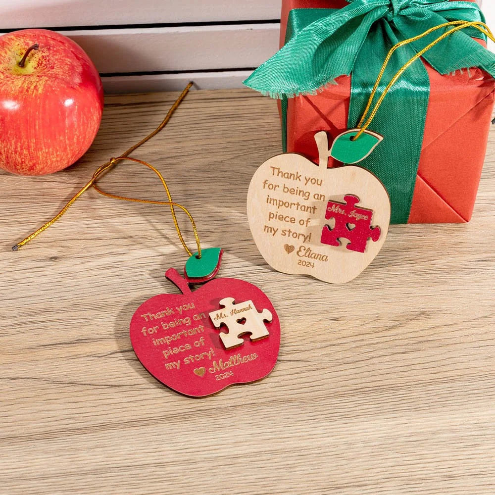 Teacher Apple Puzzle Piece Christmas Ornament