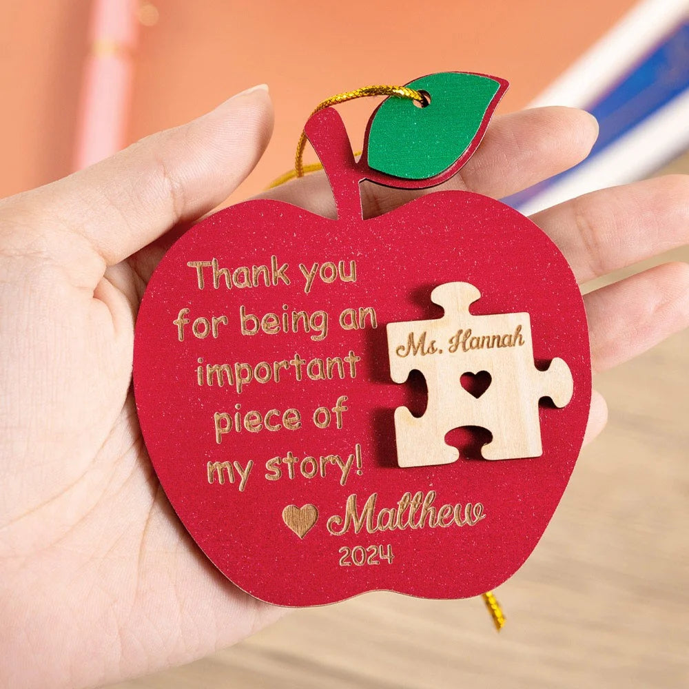 Teacher Apple Puzzle Piece Christmas Ornament