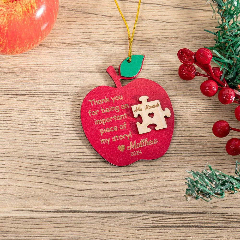 Teacher Apple Puzzle Piece Christmas Ornament