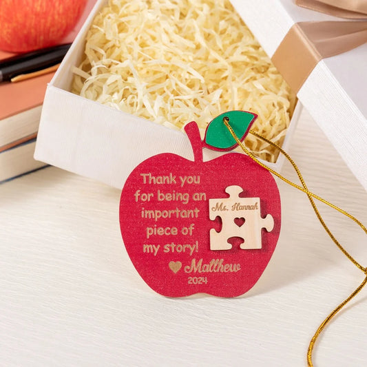 Teacher Apple Puzzle Piece Christmas Ornament